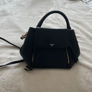 Black Tory Burch Bucket Bag With Top Handle and Crossbody Strap